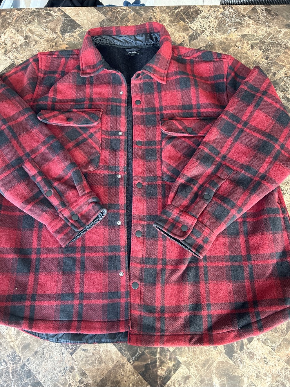 NWOT Men's Red and Black Buffalo Plaid Fleece Lined Snap-Front Shaket Jacket XL